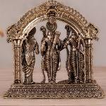 Pure Brass Ram Darbar Idol | 4" x 4" x 2.5" (10.16 x 10.16 x 6.35 cm) | 0.3 kg Superfine Intricate Carving | Compact Sacred Art | Divine Family